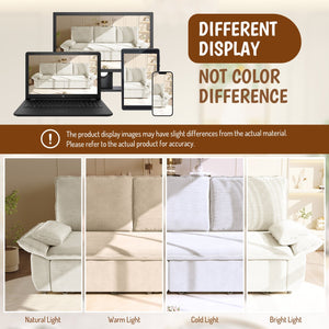 English Elm 94.5" King Convertible Sleeper Sofa Corduroy Upholstered Chaise Lounge Guest Room Bed White W1885S00403