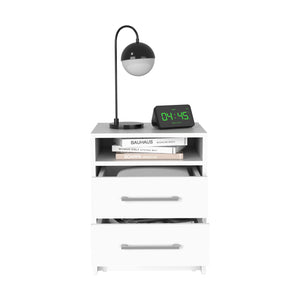 English Elm Greter Two-Drawer Nightstand with Open Shelf, Compact 24" Height, Modern Scratch-Resistant Top and Ample Storage White 28 L x 20.5 W x 5.5 H B200P240255