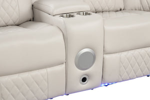 English Elm Lacrosse Power Reclining Sectional with Bluetooth Speakers, LED Lighting, USB Ports & Console Comfort Beige B009S01431