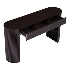 English Elm [video] Retro Fluted Console Table with 3 Drawers Open Niche Mid-century Entryway Espresso N759P283616D