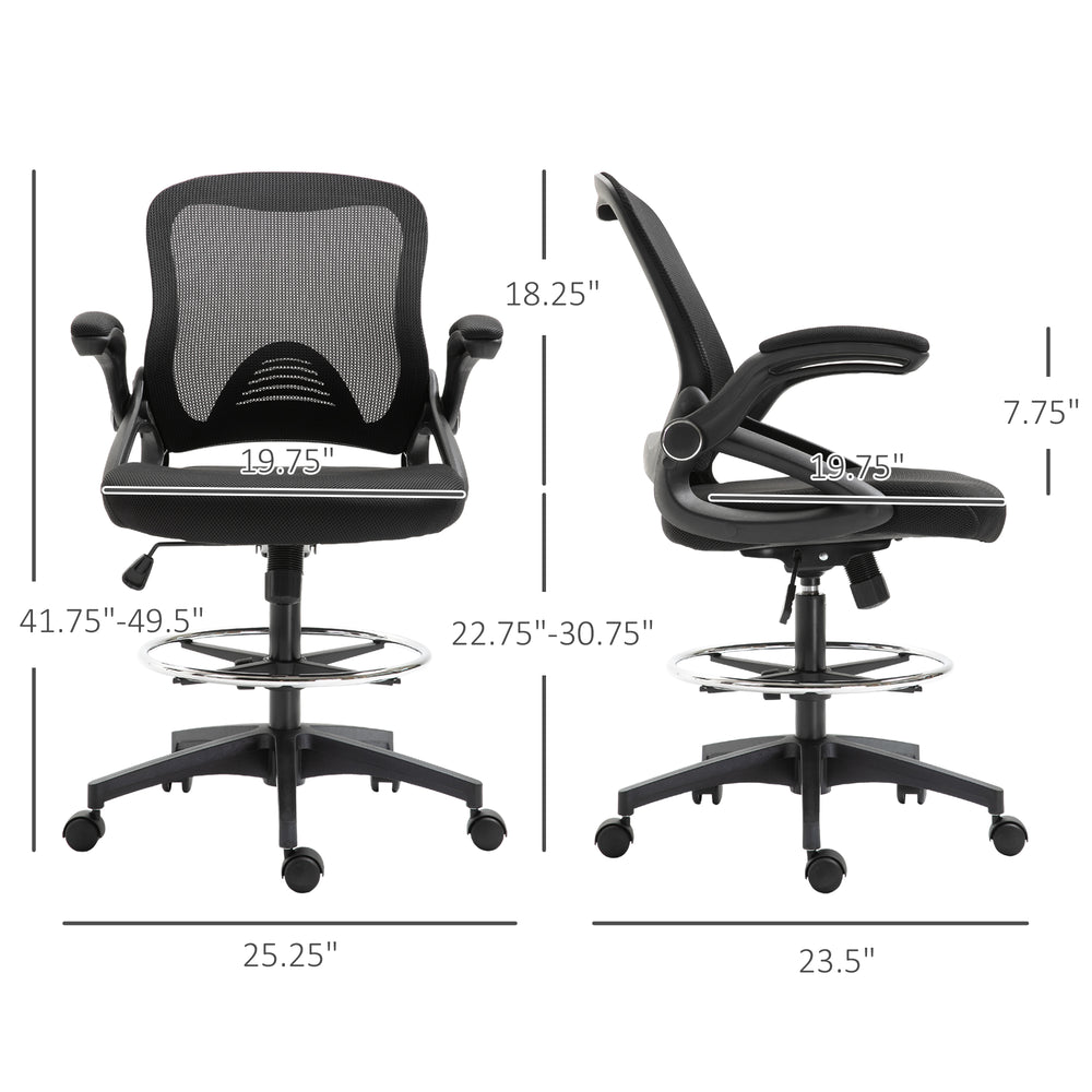 English Elm Premium Mesh Back Drafting Chair with Flip up Arms for Studio and Office Use T3971P409080