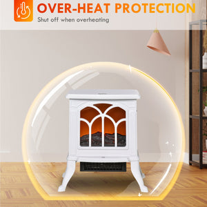 English Elm HOMCOM Freestanding Electric Fireplace Stove with Realistic Flame, 750/1500W Heat, Safety Features White W2225P229344