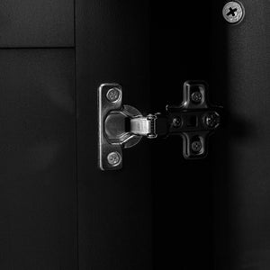 English Elm Black Triangle Tall Cabinet with 3 Drawers, Adjustable Shelf, Painted MDF, Anti-Tip, Stylish Storage N725P247409B