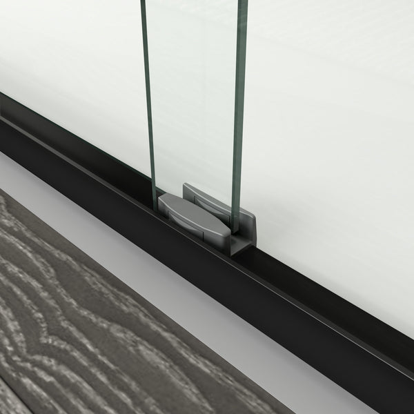 English Elm 44" Semi-frameless Double Sliding Shower Door Brushed Gold Tempered Glass Walk-in Matte Black W1920P385318