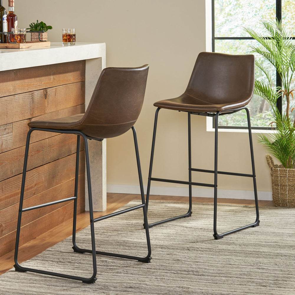 English Elm Christopher Knight Home® - Set of 2 30" Cedric Faux Leather Barstool Vintage Brown — Low Back, Steel Frame, 250lb Capacity, Upholstered Comfort 57583.00