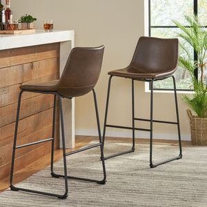 English Elm Christopher Knight Home® - Set of 2 30" Cedric Faux Leather Barstool Vintage Brown — Low Back, Steel Frame, 250lb Capacity, Upholstered Comfort 57583.00