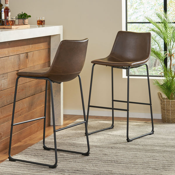 English Elm Christopher Knight Home® - Set of 2 30" Cedric Faux Leather Barstool Vintage Brown — Low Back, Steel Frame, 250lb Capacity, Upholstered Comfort 57583.00