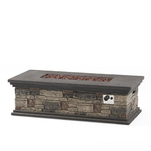 English Elm Rectangle Mgo Propane Fire Pit Faux Stone Finish 50000 Btu Outdoor Patio Centerpiece 63692.00-50K