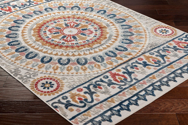 Livabliss Cabo Machine Woven Polypropylene Traditional Area Rug for Entryway Patio or Accent White, Dark Blu 2'7" x 7'3" CBO2310-2773