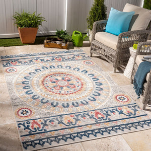 Livabliss Cabo Machine Woven Polypropylene Traditional Area Rug for Entryway Patio or Accent White, Dark Blu 2'2" x 3'9" CBO2310-2239