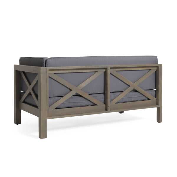 English Elm Christopher Knight Home® - Brava X-Back Right Corner Bench For Outdoor Spaces – Stylish Acacia Wood With Water-Resistant Cushions 57968.00DGY-57968.00DGY
