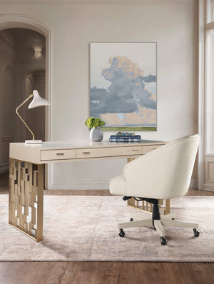Hooker Furniture Marlowe Oak Veneer Writing Desk with Geometric Metal Legs for Modern Home Office 6420-10459-80