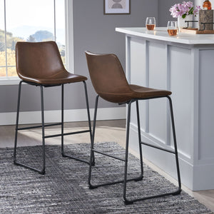 English Elm Christopher Knight Home® - Set of 2 30" Cedric Faux Leather Barstool Vintage Brown — Low Back, Steel Frame, 250lb Capacity, Upholstered Comfort 57583.00
