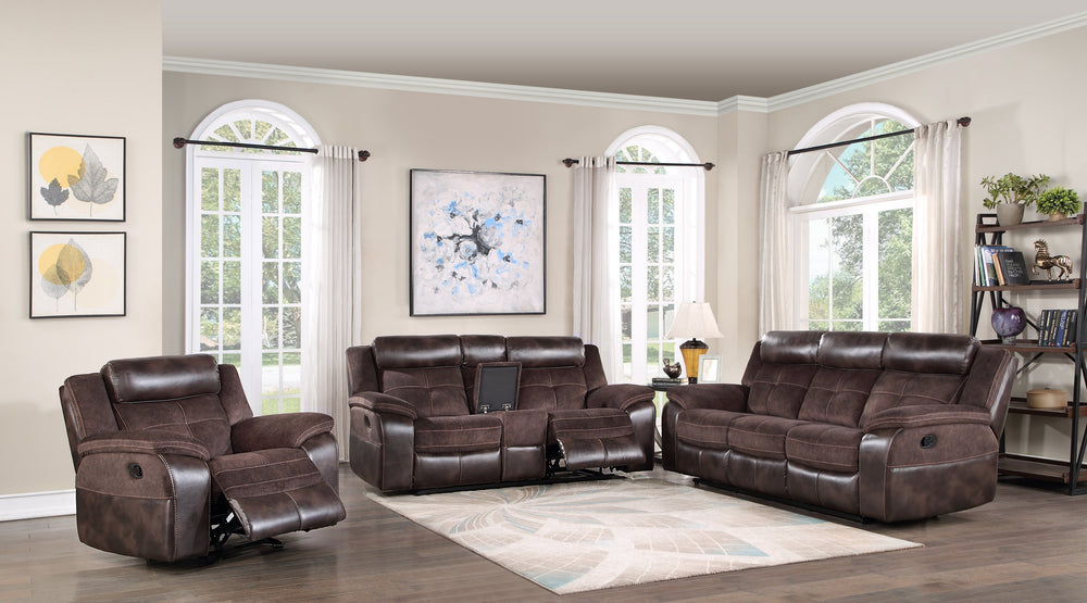 English Elm Steve Silver - Pueblo Dark Brown 3-Piece Manual Reclining Living Room Set with Console Cupholders & Storage B081S00198