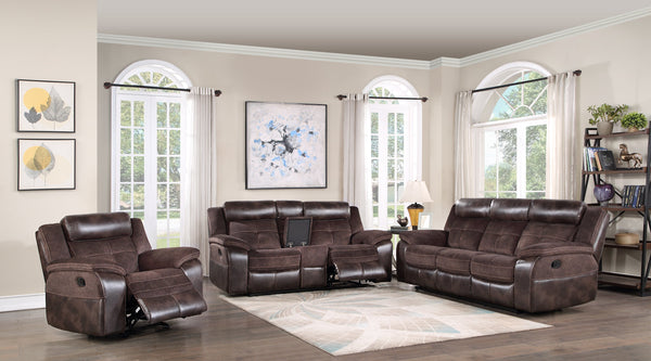 English Elm Steve Silver - Pueblo Dark Brown 3-Piece Manual Reclining Living Room Set with Console Cupholders & Storage B081S00198