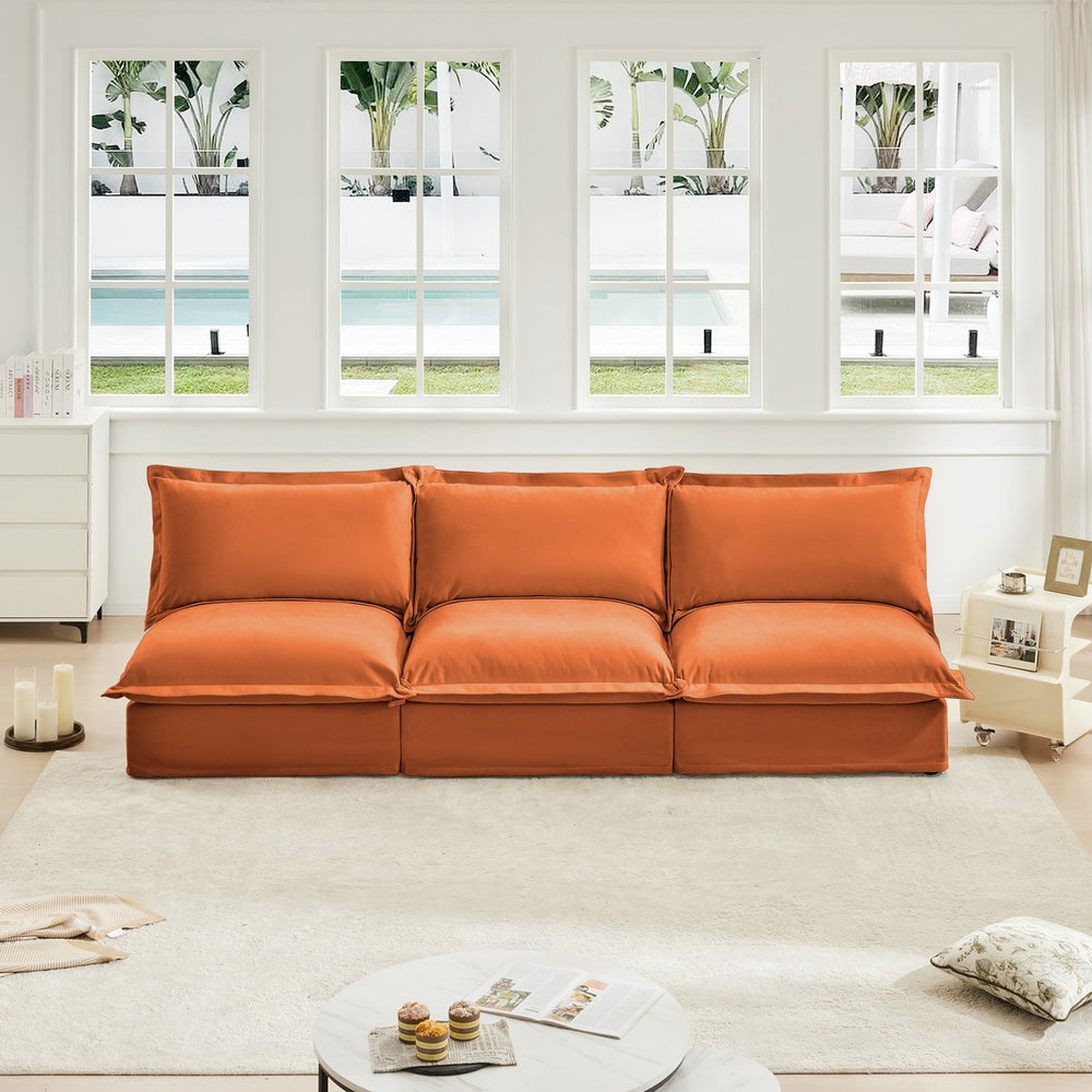 English Elm Modern Chenille Modular Sofa Deep Seat High Back Armless Sectional for Living Room Orange W3041S00133