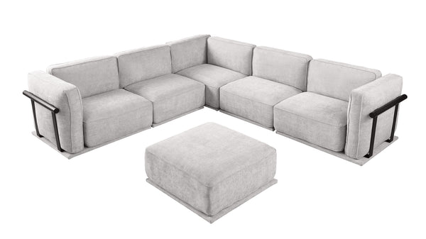 English Elm 102 Inch Linen Modular Sectional Sofa with Hidden Storage and Cloud Cushion Comfort W1099S00183