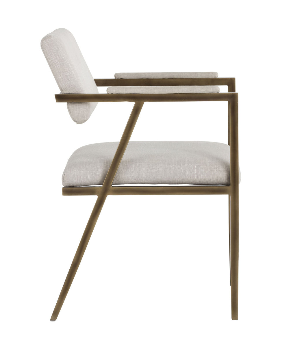 Sunpan Ventouz Dining Armchair - Industrial Mid-Century Modern Design with Rustic Bronze Steel Frame Beige Linen