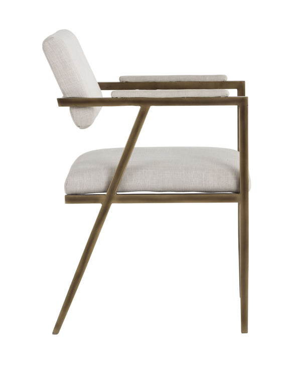 Sunpan Ventouz Dining Armchair - Industrial Mid-Century Modern Design with Rustic Bronze Steel Frame Beige Linen