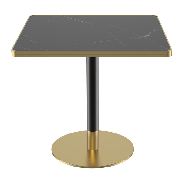 English Elm Square Bistro Dining Table Faux Marble Top Tulip Pedestal Base for Small Spaces W3316P421505