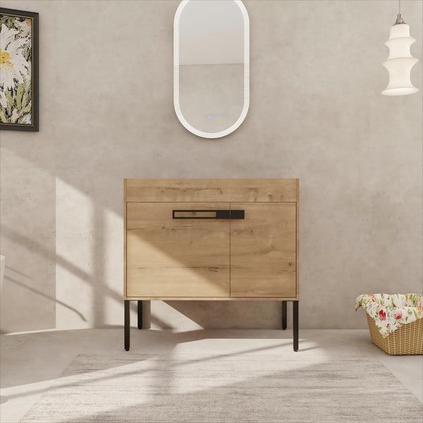 English Elm 36 Dual-Function Bathroom Vanity 36" Freestanding or Wall-Mount Cabinet, Eco Plywood, Shelf, Feet W999123987