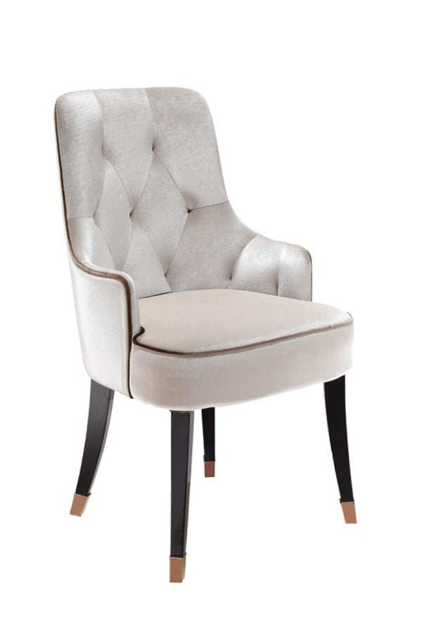 VIG Furniture Larissa Cream Velvet Dining Chair With Diamond Tufting, Contrasting Panels & Gold-Capped Legs VGUNCC016-WHT