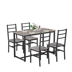 English Elm Dining 5-Piece Farmhouse Dinette Set with Sleek Metal Frame, Compact Mid-Century Table and 4 Chairs for Kitchen Gray W578P304058
