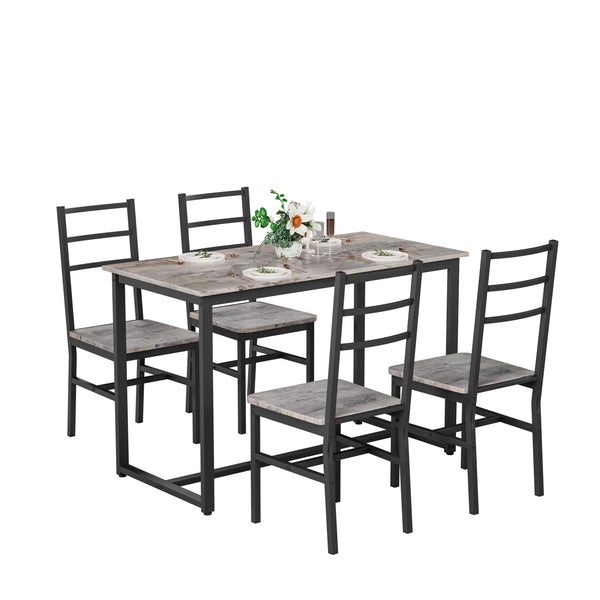 English Elm Dining 5-Piece Farmhouse Dinette Set with Sleek Metal Frame, Compact Mid-Century Table and 4 Chairs for Kitchen Gray W578P304058