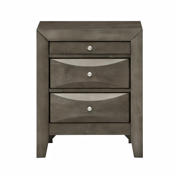 English Elm Elegant Gray Storage Nightstand with 3 Spacious Drawers, Curved Fronts, 28"H x 23"W x 17"D, Ready-to-Use B078108040