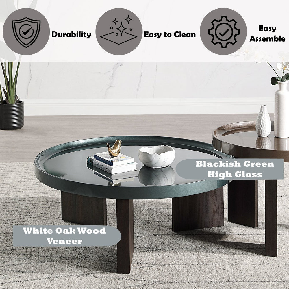 English Elm Lakita Square Coffee Table High Gloss Top Smoked Oak Base Modern Living Room B2726P442583