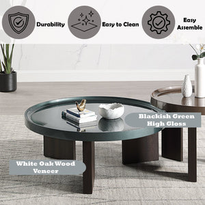 English Elm Lakita Square Coffee Table High Gloss Top Smoked Oak Base Modern Living Room B2726P442583