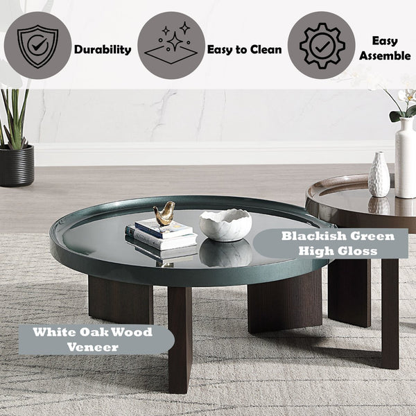 English Elm Lakita Square Coffee Table High Gloss Top Smoked Oak Base Modern Living Room B2726P442583