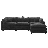 English Elm 112.2" L-Shape Chenille Upholstered Sofa For Living Room Modern Luxury Sofa Couch With Ottoman and 5 Pillows For Living Room (Sg001160Aa), Black