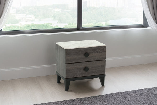 English Elm NIGHTSTAND Rustic Oak Finish with Faux Marble Top and Drawer Storage – Compact 23"x15"x23"H Bedroom Piece Dark Gray 26 L x 19 W x 21 H B089112928