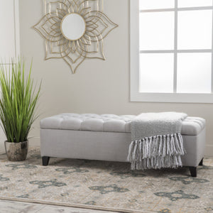 English Elm Button Tufted Storage Ottoman Upholstered Bench with Hinged Lid for Bedroom Entryway Light Gray N769P416738G