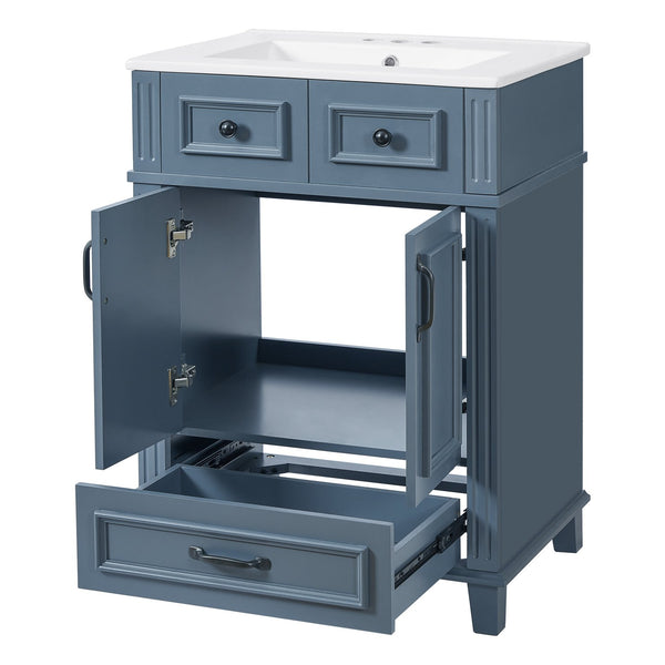 English Elm 24'' Retro Bathroom Vanity Solid Rubberwood Frame Ceramic Sink Soft Close Storage Blue N710P405405C