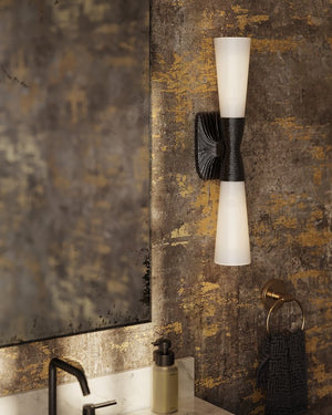 Currey & Company Burrows Brass Bath Wall Sconce - Sculptural Design With Textured Metal And Elegant White Glass Globes Black Glass ,Brass 5800-0066-currey-company