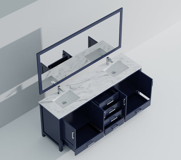 English Elm Navy Double Bath Vanity 80" W x 22" D with Carrara Marble Top, Chrome Faucet Set, 30" Mirrors, Durable Surface B2731S01060