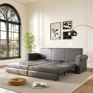 English Elm Chesterfield Velvet King Sleeper Sofa with Nailhead Trim and Rolled Arms for Living Room Grey W1885S00363