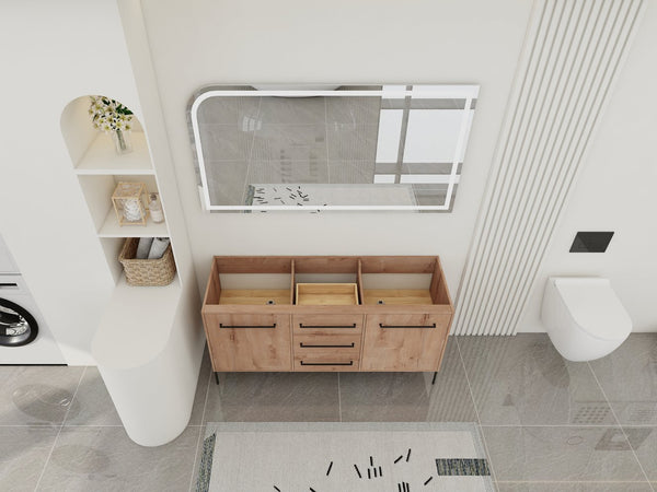 English Elm 60" Freestanding Bathroom Vanity with Soft-close Doors and Three Drawer Storage W999P405133