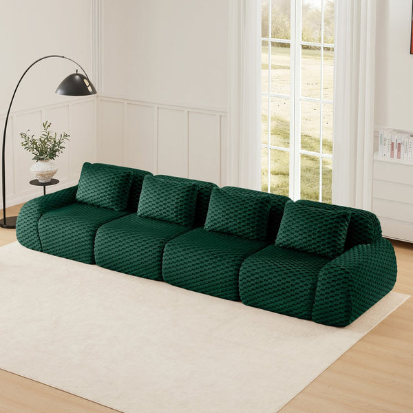 English Elm 146" Modular Flannelette Sectional Sofa Deep Seat Four Piece Living Room Couch Green W714S01528