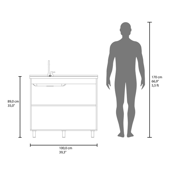 English Elm White Melamine Utility Sink Cabinet with Open Shelving for Laundry and Mudroom B062S01871