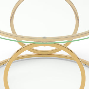 English Elm 31.50'' Round Chrome Ring Glass Coffee Table Two Tier Smoked Tempered Top Modern Living Room W757P412798