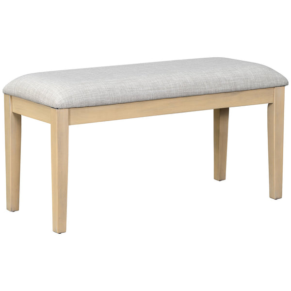 English Elm TOPMAX Solid Wood Extendable Dining Table Set for 6 with 18" Leaf, Trestle Legs, Cushioned Bench & Chairs Natural SP000089AAA