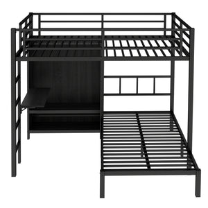 English Elm Full Xl Over Twin Metal Bunk Bed With Foldable Desk, Led Closet & Noise Reduction - Space Saver! W1580S00113