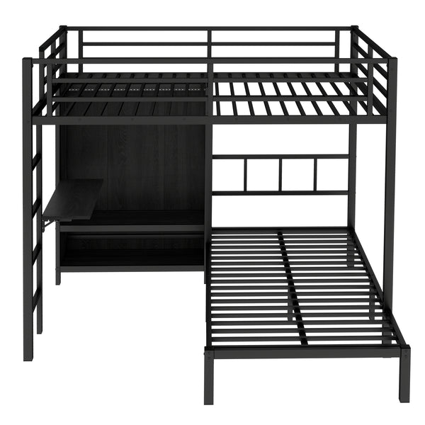 English Elm Full Xl Over Twin Metal Bunk Bed With Foldable Desk, Led Closet & Noise Reduction - Space Saver! W1580S00113