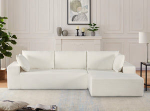 English Elm Cozyform Convertible Sectional Sofa – Plush Ivory Corduroy Couch With Sleeper Functionality, No Assembly! B2735P359716