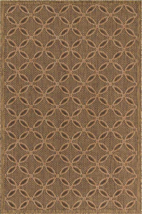 Unique Loom Outdoor Trellis Spiral Machine Made Geometric Rug Light Brown, Brown/Cream/Light Brown/Gold 5' 3" x 8' 0"