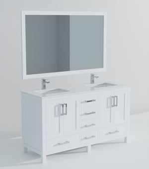 English Elm White Double Bath Vanity 60 in with Cultured Marble Top, Chrome Faucet, 58 in Mirror, Scratch-Resistant Finish B2731S01018