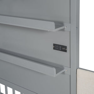 English Elm Twin House Bed Frame with Sofa Seating Led Lighting Drawers and Wireless Charging LP000521AAE-1